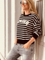 Preview: Statement Pullover im Streifen-Look "AMOUR" kann von Größe 36-42 getragen werden, Schwarz