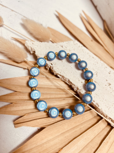 Wundervolles Armband mit Edelstahl und magischen Perlen  "LOUISA" 8mm und 14mm, Hellblau-Gold