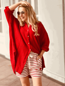 Oversize Musselin-Bluse "LEONIE" kannn von Größe 36-44 getragen wird, Rot
