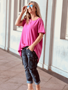Oversize Kurzarm Shirt mit Rundhals-Ausschnitt "Bea" kann in Größe 36-46 getragen werden, Pink