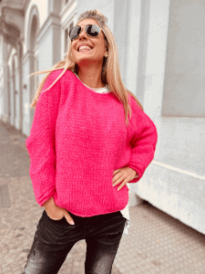 Leichter Grobgestrickter Pullover "BETTY" kann von Größe 36-42 getragen werden, Pink