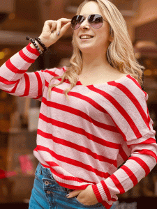 Sommerlicher Pullover im Streifen-Look "OLIVIA" kann von Größe 36-42 getragen werden, Pink-Rot