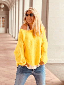 Leichter Grobgestrickter Pullover "Betty" kann von Größe 36-42 getragen werden, Gelb
