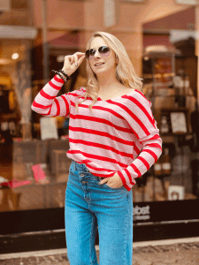 Sommerlicher Pullover im Streifen-Look "OLIVIA" kann von Größe 36-42 getragen werden, Pink-Rot