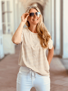 Super softers gestreiftes T-Shirt "ANNA" kann von Größe 36-42 getragen werden, Weiß-Beige