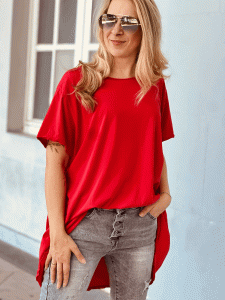 Oversize Kurzarm Shirt mit Rundhals-Ausschnitt "Bea" kann in Größe 36-46 getragen werden, Rot