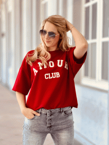 Herzallerliebst Shirt "AMOUR CLUB" kann von Größe 36-44 getragen werden, Rot-Weiß