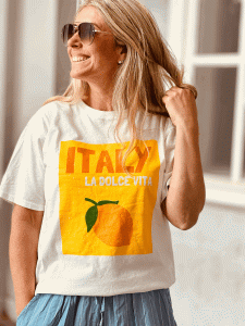 T-Shirt "ITALY" kann von Größe 36-42 getragen werden, Weiß