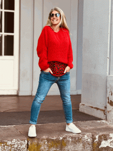 Leichter Grobgestrickter Pullover "Betty" kann von Größe 36-42 getragen werden, Rot