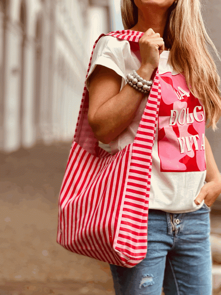 Umhänge Tasche im Streifenlook "EVERYDAY BAG" Pink-Rot