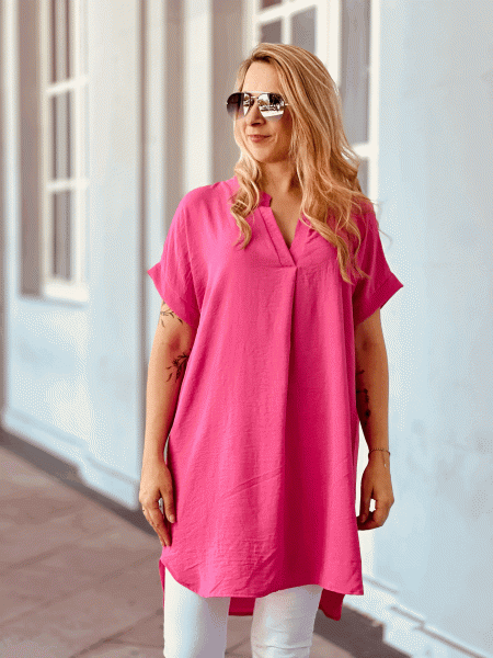 Zauberhafte Kurzarm Longbluse von Herzallerliebst "MIA" Pink