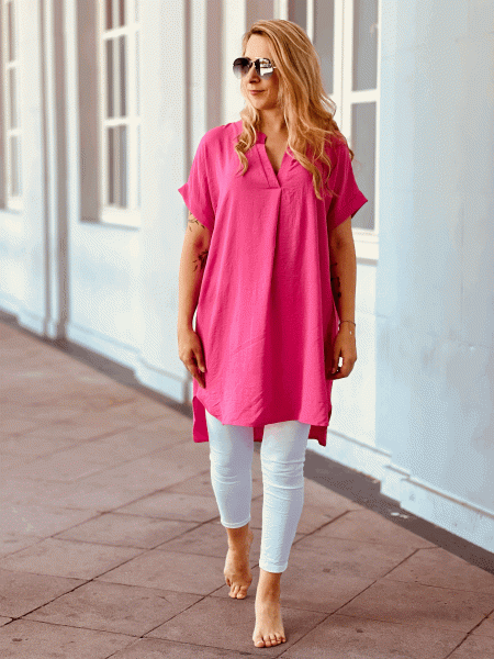 Zauberhafte Kurzarm Longbluse von Herzallerliebst "MIA" Pink