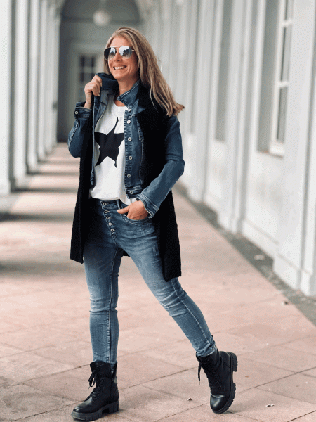 Super angenehme Skinny-Jeans mit Knopfleiste "JIMM" in den Größen XS-XL wählbar, Denim