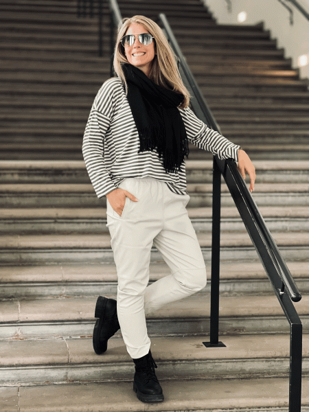 Stylische Kunstlederhose im Joggstyle "FAY" in den Größen S-XL wählbar, hell