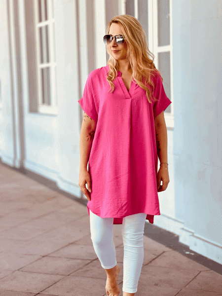 Zauberhafte Kurzarm Longbluse von Herzallerliebst "MIA" Pink