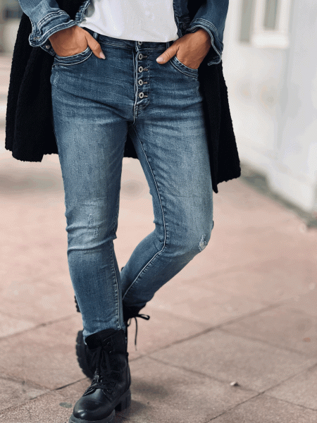 Super angenehme Skinny-Jeans mit Knopfleiste "JIMM" in den Größen XS-XL wählbar, Denim