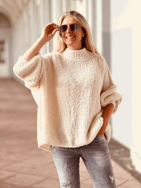 Oversize Pullover "MICHELLE" kann von Größe 36-44 getragen werden, Beige